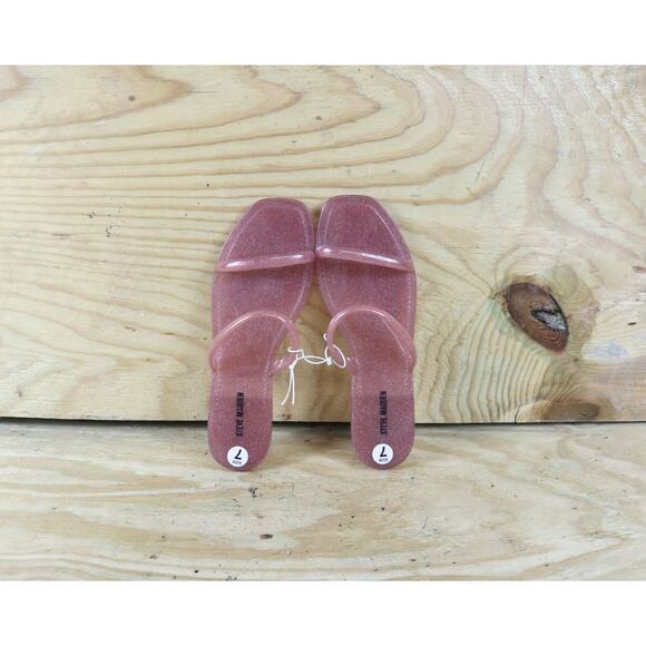 New Steve Madden Sandals Womens 7 Pink Glitter Pike Jelly Slip On Shoes - Picture 6 of 9